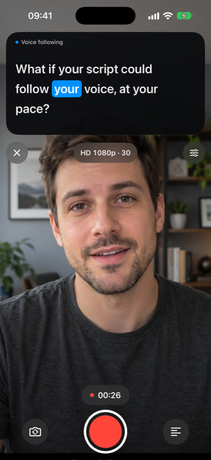 Lensyll recording a video while highlighting the current word near the front camera